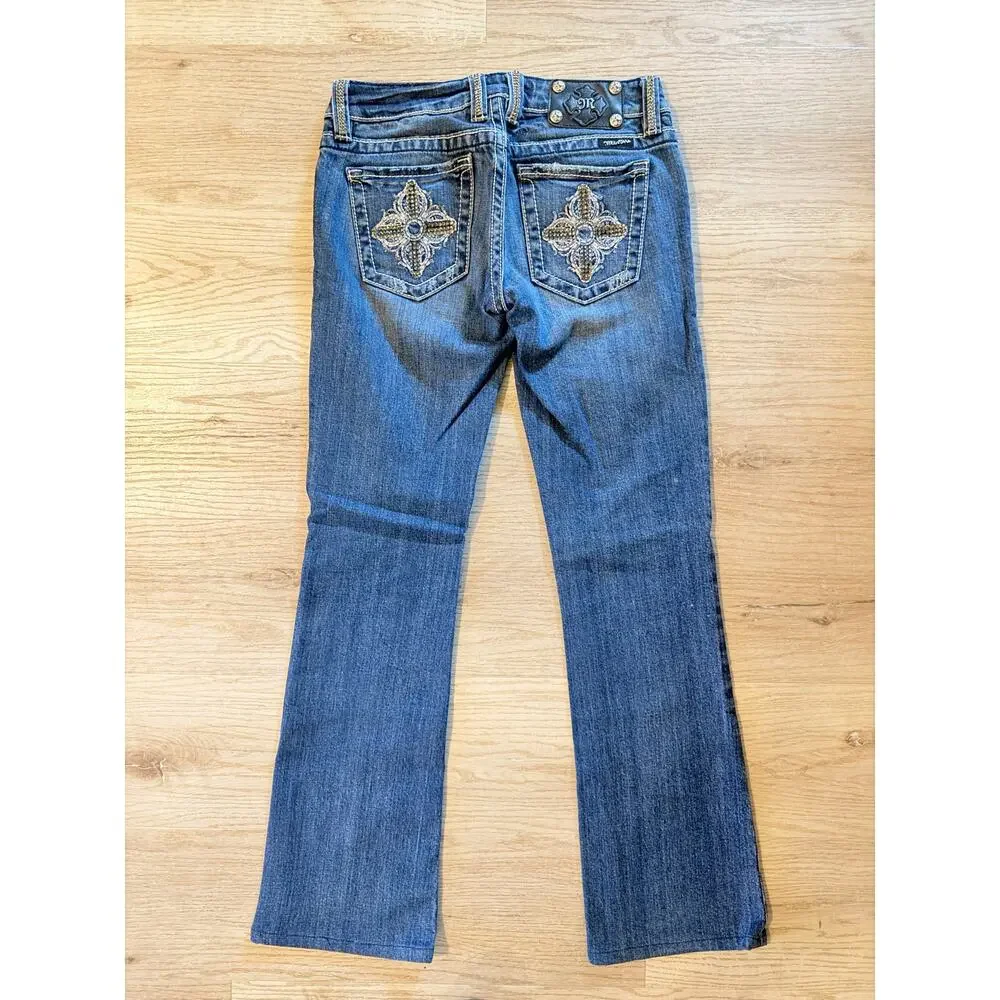 Miss Me Size 27 Bootcut Jeans Embellished Fleur De Lis Rhinestone Pockets Y2K